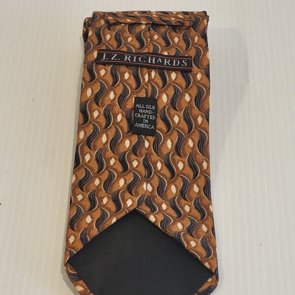 JZ Richards Silk Tie Premium Orange & Dark Blue Paisley USA Classic 3 3/4" x 58" - Picture 2 of 8